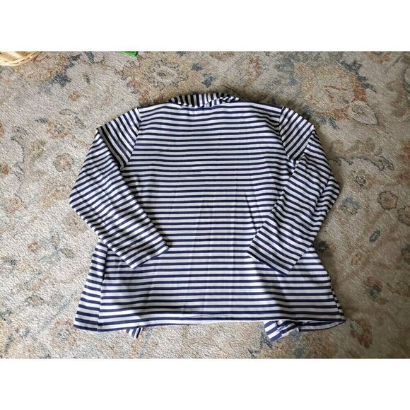 Christopher & Banks Cardigan Women's XL Knit‎ Blue & White Striped Nautical EUC - Picture 2 of 8